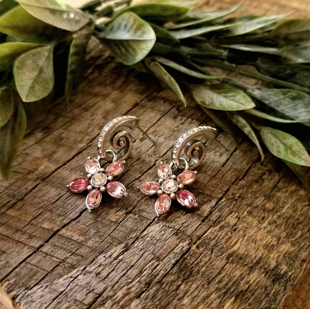 Brighton Pink Rhinestone Flower Earrings